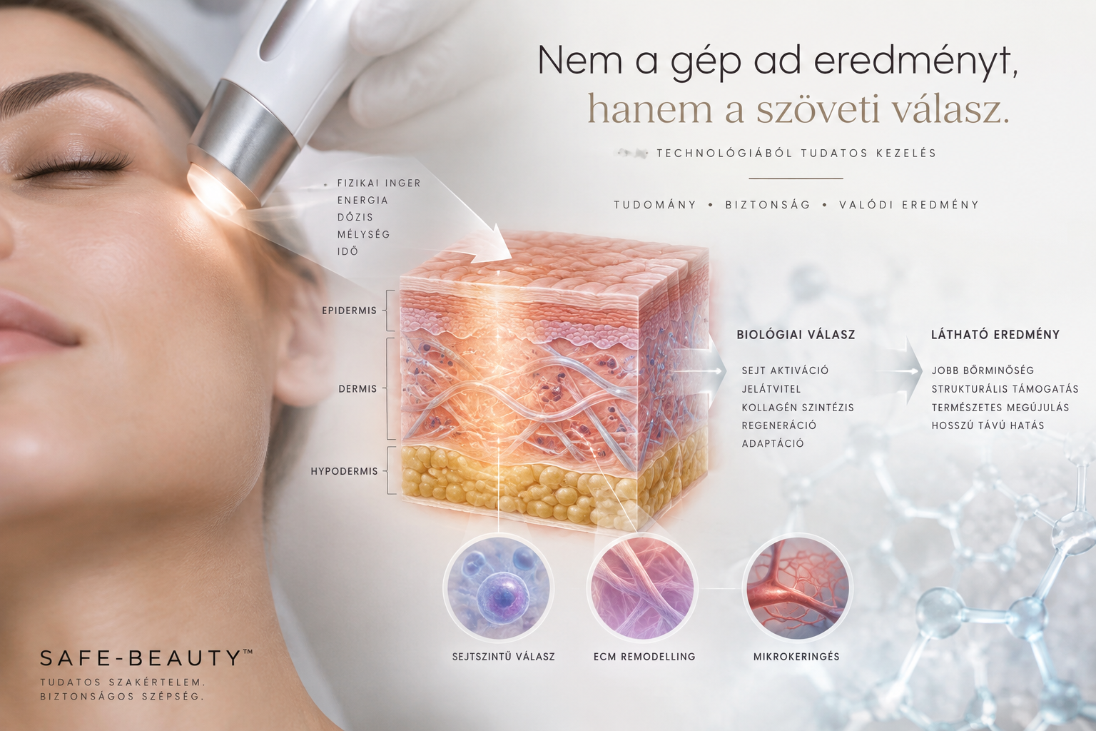 Kozmetikai kezelés által kiváltott inger és a bőr szöveti válaszának szemléltetése